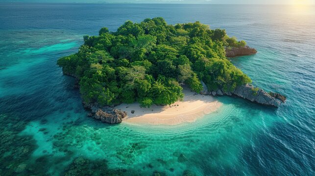 Capturing the breathtaking beauty of a tropical paradise from above, Stunning aerial perspectives of an island oasis and its pristine, azure waters