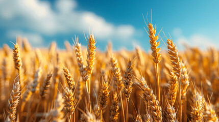 Fototapeta premium a panoramic view of a sprawling wheat field with rows of golden crops that stretch to the horizon