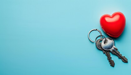 Symbolic representation of heartfelt homeownership with house keys, red heart, and ample text space