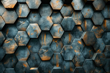 Wall made of hexagonal tiles. - obrazy, fototapety, plakaty