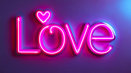 Love neon sign on purple background. - Powered by Adobe