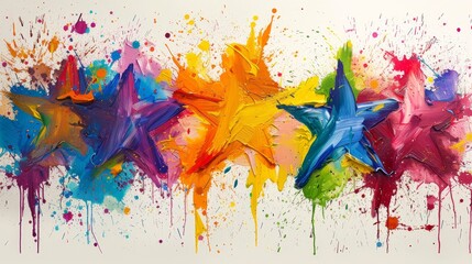 Vibrant paint splatters arranged in the form of a graceful star