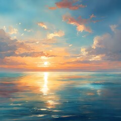Naklejka na ściany i meble Serene Sunset Horizon: Peaceful Ocean Artwork
