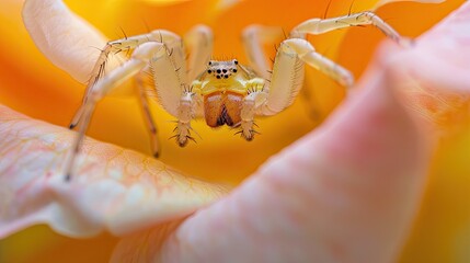 Macro shot of a crab spider on a rose petal