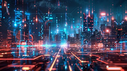 Obraz premium Futuristic technology holds the promise of transforming our lives through advancements like artificial intelligence and automation. From smart cities to groundbreaking medical discoveries, the future 
