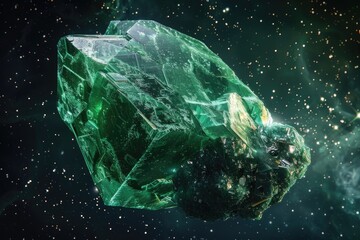 Obraz premium Beautiful green emerald stone in space