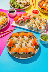 sushi set on the color background