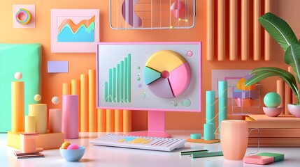 Vibrant and Visually Engaging 3D Style Investment Portfolio Showcase Highlighting Diverse Financial Data Visualizations and Analytics for Effective
