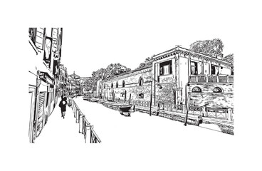 Print Building view with landmark of Santa Lucia is an island country in West Indies. Hand drawn sketch illustration in vector.