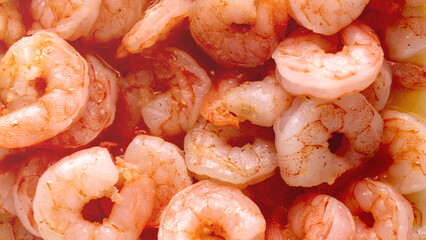 Boiled shrimp close-up, king prawns background picture close-up.