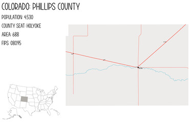 Large and detailed map of Phillips County in Colorado, USA.