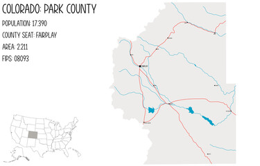 Large and detailed map of Park County in Colorado, USA.