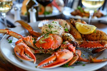A coastal seafood café with dockside seating, serving up fresh catch-of-the-day dishes and seafood specialties with waterfront views, Generative AI