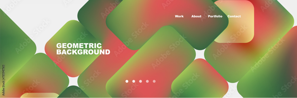 Poster a geometric background featuring green and red squares on a white canvas reminiscent of a grassy fie
