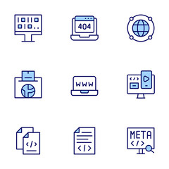 Programming icon set. Duo tone icon collection. Editable stroke, document, vote, file, meta, algorithm, www, global, responsive.