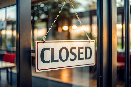 Sign of ‘Closed’ on a restaurant door, indicating end of service for the day.