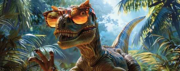 Sierkussen Stylish dinosaur with sunglasses illustration. banner © amazingfotommm