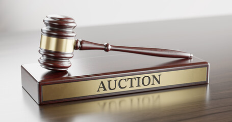 Auction: wooden Gavel Hammer and Stand with text word - 785947770