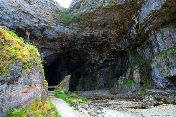Entrance to Smoo Cave a marine and freshwater cave east of Durness in County Sutherland, Scotland