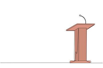 Single one line drawing podium with microphone. Usually used in speech or oration. Also work for press releases. Podium can also used for debate election. Orator. Continuous line graphic illustration - obrazy, fototapety, plakaty
