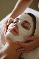 Serene woman enjoying a spa facial treatment