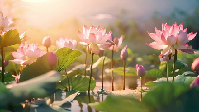 Dreamy and beautiful lotus flower and lotus pond view