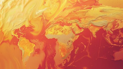 A weather map with swirling red and orange zones, indicating extreme heat waves gripping different parts of the globe. 