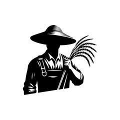 Field Mastery: Black Vector Silhouette of a Farmer Working, Symbol of Agricultural Dedication- Farmer Working Vector Stock.