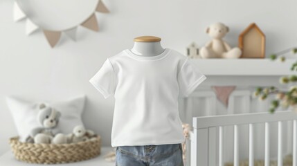 Fototapeta na wymiar Infants, Baby Summer Short Sleeve White T-Shirt Mockup