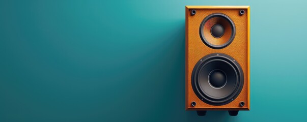 orange speaker with a contrasting deep teal backdrop highlights modern sound technology and design. - obrazy, fototapety, plakaty