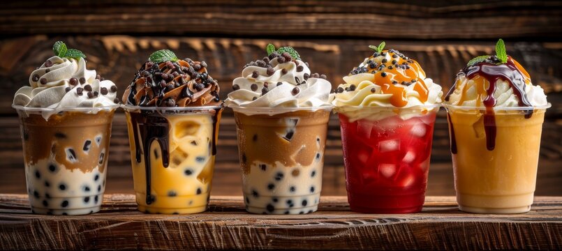 Refreshing oolong tea varieties  iced bubble tea, milk tea with tapioca pearls, and bubble tea combo
