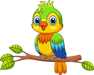 Cartoon Cute parrot on a tree branch  - 785950937