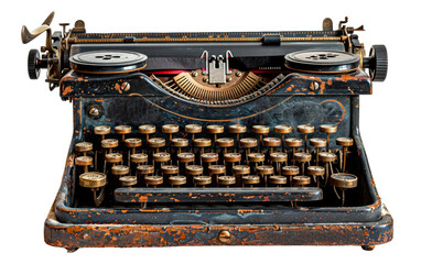 Fototapeta na wymiar Antique rusty typewriter isolated on transparent background