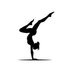 Gravity Defiance: Black Vector Silhouette of a Person Performing a Handstand, Exuding Balance and Strength-  Handstand person vector stock.