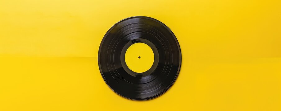 classic vinyl record against a solid bright yellow background, evoking a retro yet modern feel.
