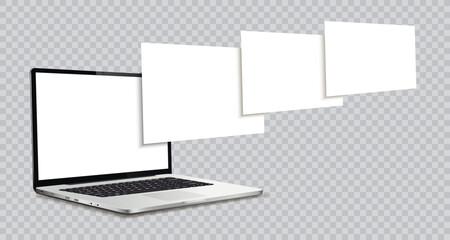 Laptop with blank wireframing pages isolated on transparent background