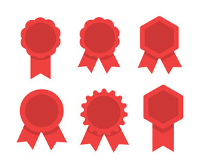 Red badges and ribbons. Vector illustration