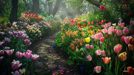 strolling through a garden filled with vibrant blooms of every color imaginable, each flower...