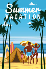 Poster Happy Family vacation on the resort tropical beach