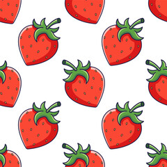 Cute red Strawberry seamless pattern in cartoon style. Vector Strawberry illustration. Strawberry texture. Pattern for kids clothes.