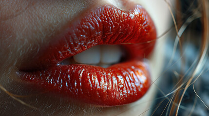 Beautiful Dark Red Women Lips With Red Lipstick