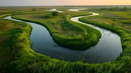 Fotobehang Detailed Visual Representation of Oxbow Lake Formation through Stages in a River's Course © Herman