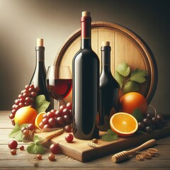 Bottles wine and fruits food concept winery industry celebration dinner concept