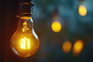 Vintage light bulb glowing in dark room  Creative and Inspiration concept