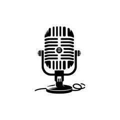 Vintage Vibes: Black Vector Silhouette of a Retro Microphone, Nostalgic Symbol of Classic Sound- Retro microphone black vector stock.