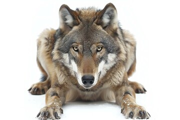 Gray wolf on white background in front of white backgroun