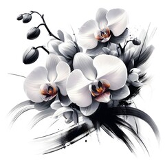 Orchids painted in calligraphy, oriental painting, oriental beauty, Generative AI