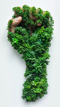A symbol of unity with nature: a hand made entirely of greenery. AI.