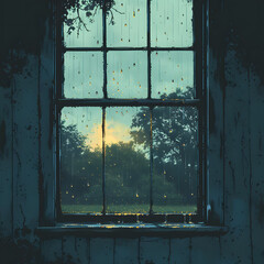 비오는 날 창가 실내의 고요