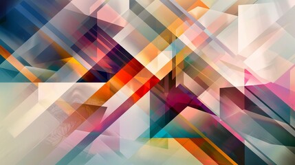Obraz premium Layered abstract design featuring a mix of geometric shapes in a spectrum of both striking and muted colors